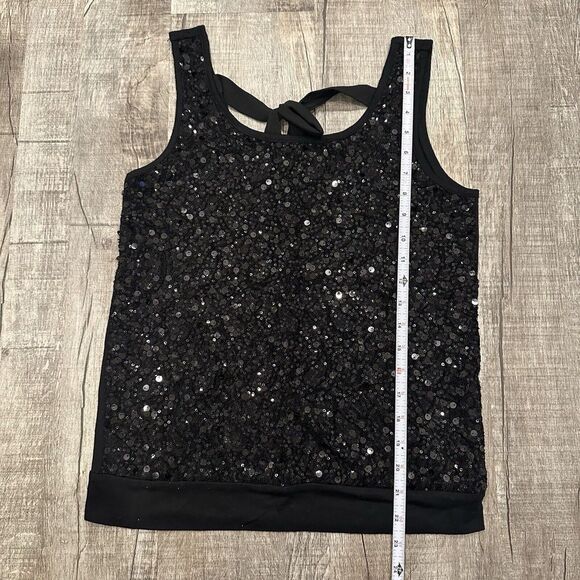 Forever 21 Womens Tank Top Size Small Black Sequin Sleeveless Top Open Tie Back - Picture 3 of 7